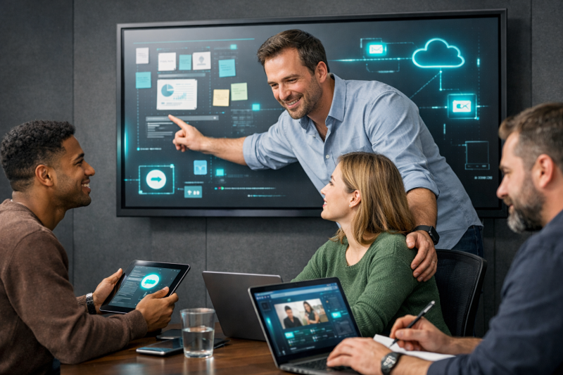 4 personnes en réunion de travail