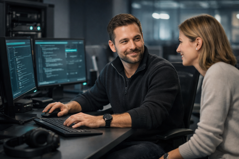 un echange technicien et client