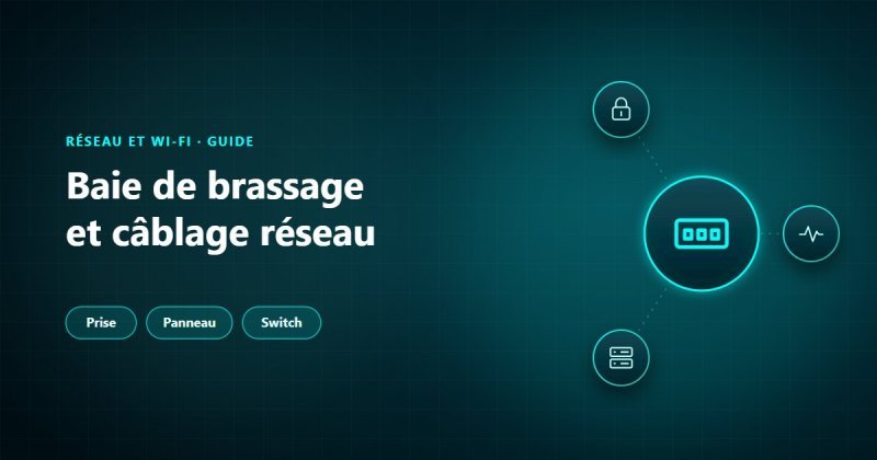 Baie de brassage et câblage réseau : prises murales, panneau de brassage et switch