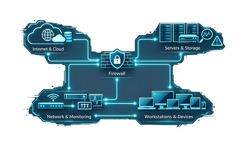 Infographie d'une infrastructure informatique à Rennes