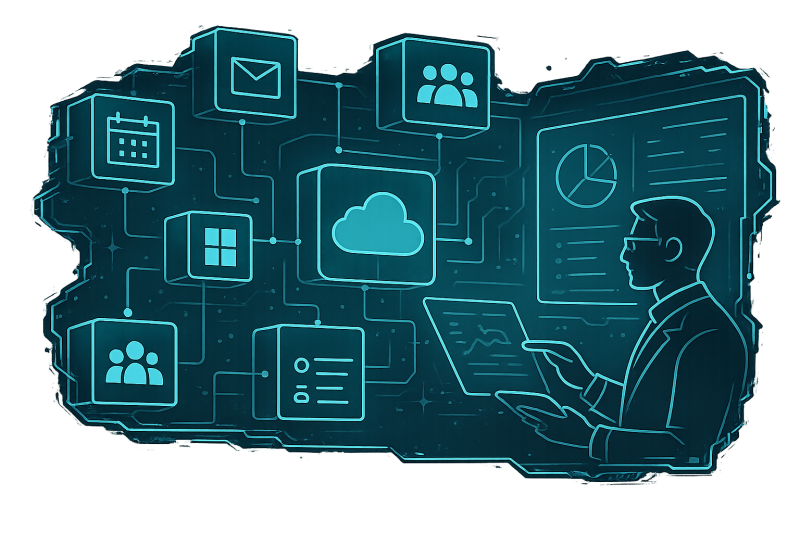 Illustration des licences Microsoft 365 modulables et du déploiement sur-mesure par KERIONIS pour les TPE, PME et collectivités à Rennes et en Ille-et-Vilaine