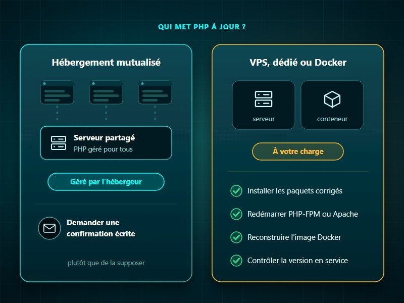 Mise à jour de PHP : hébergement mutualisé géré par l'hébergeur, VPS et Docker à votre charge