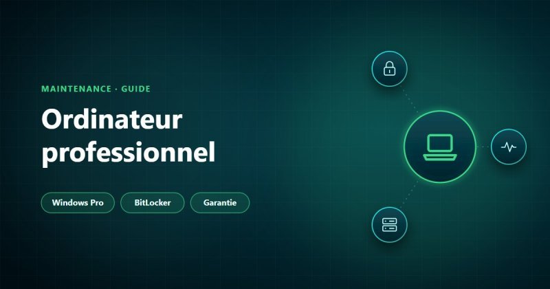 Ordinateur professionnel : Windows Pro, chiffrement BitLocker, gestion à distance et garantie sur site, comparés à un PC grand public