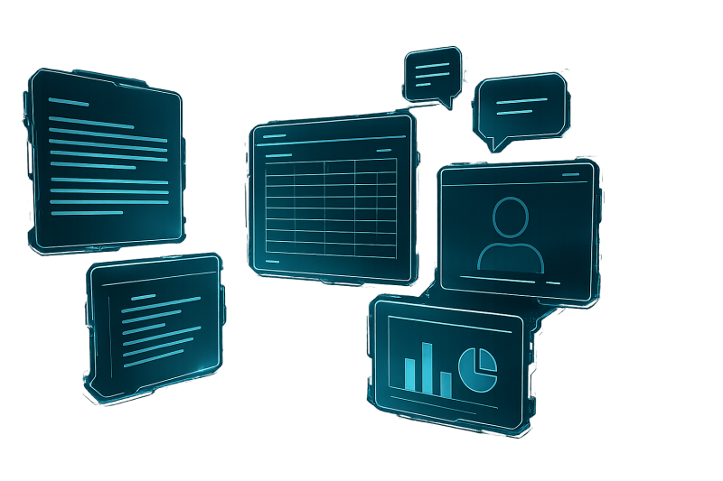 Illustration des outils Microsoft 365 : Word, Excel, PowerPoint, Outlook, Teams et OneNote pour la collaboration et la productivité des entreprises à Rennes et en Ille-et-Vilaine