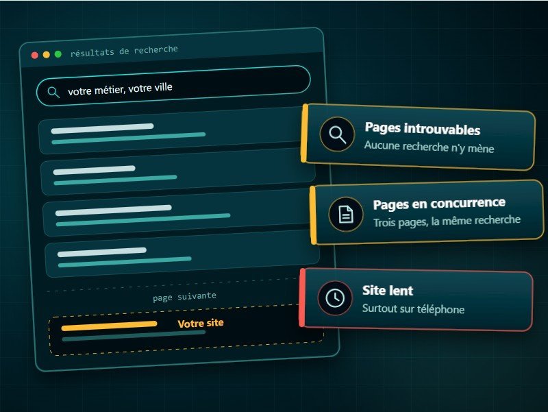Site internet peu visible sur Google : pages introuvables, pages en concurrence sur la même recherche, site lent sur téléphone