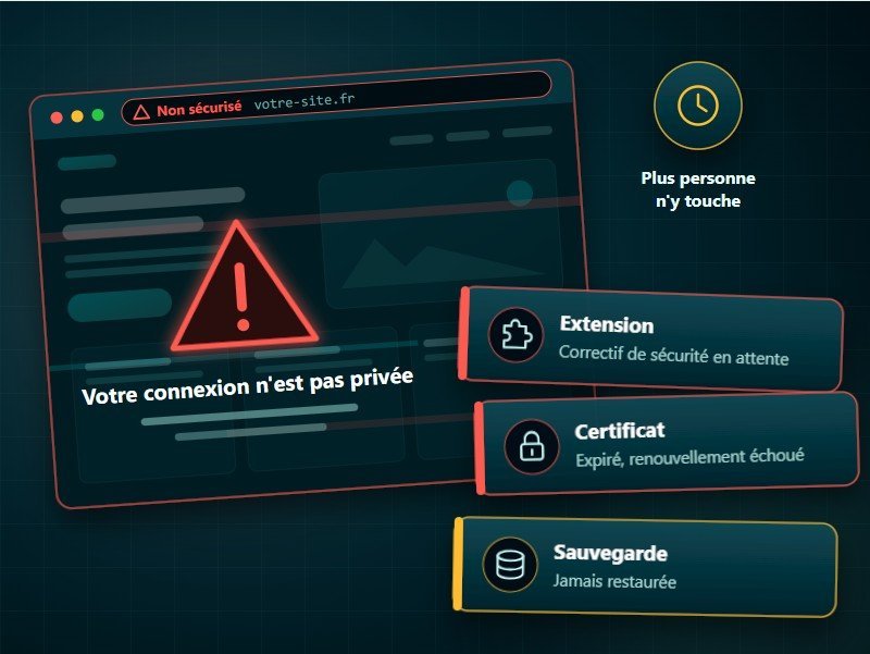 Site internet sans maintenance : extension non mise à jour, certificat expiré, sauvegarde jamais restaurée