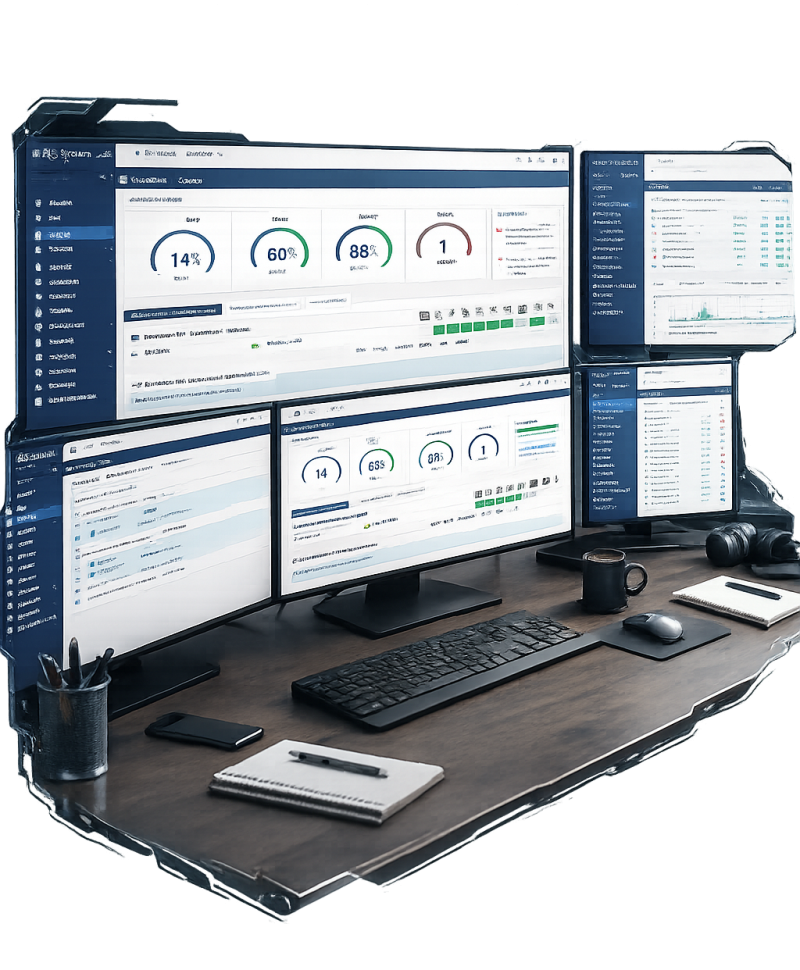 Interface RG System sur postes, serveurs et équipements réseau, supervision IT en temps réel avec alertes intelligentes