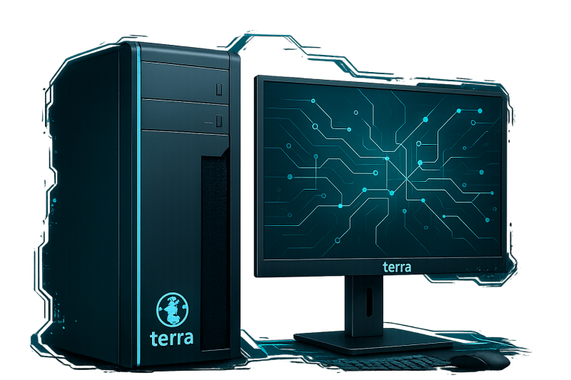 Poste de travail TERRA avec ordinateur portable et écran professionnel pour usage quotidien