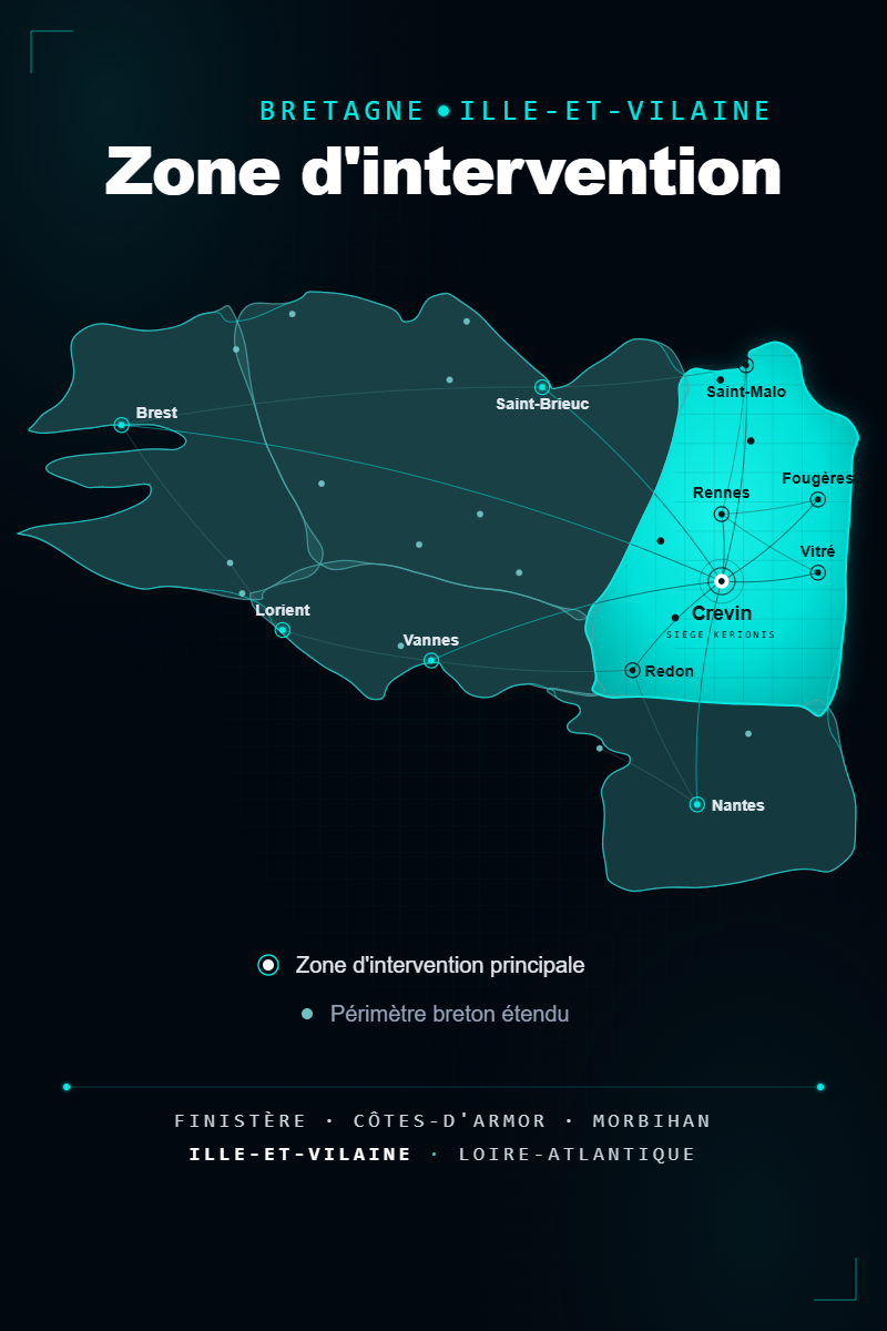 Zone d'intervention KERIONIS en Bretagne et Ille-et-Vilaine, prestataire informatique de proximité